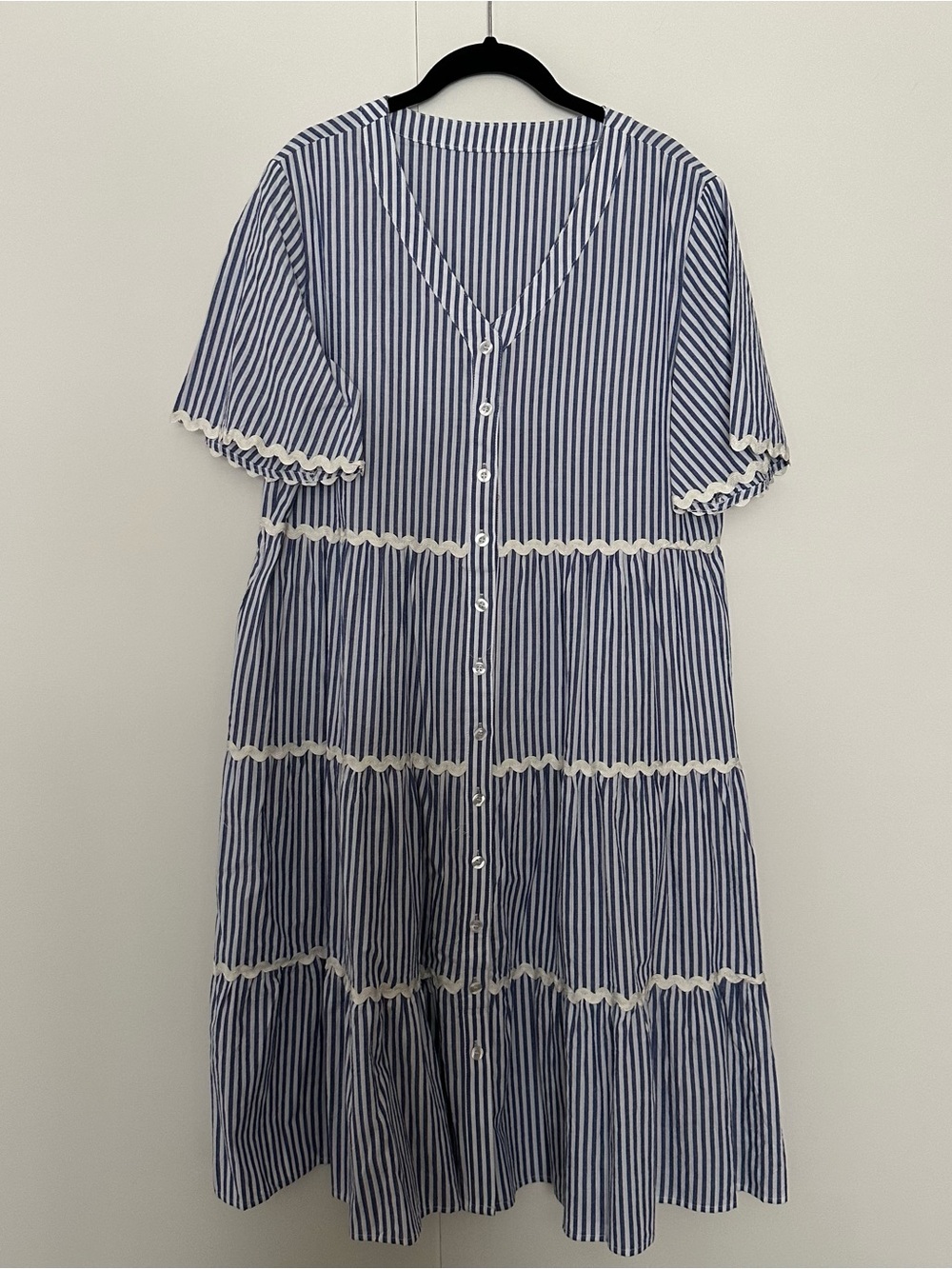 Striped Button Down Flutter Sleeve Swing Dress